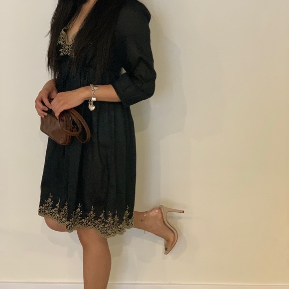 Black dress— Gold trim embroidered details - Picture 4 of 7
